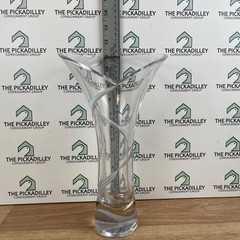 Modern Clear Glass Flared Vase Frosted White Swirl Design Heavy Base 10.5 Inch