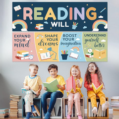 Boho Reading Banner Reading Will Poster for Teachers Students Colorful Boho Bull