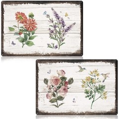 Loopeer 2 Pcs Vintage Flower Metal Tin Signs 12″L x 8″W, Multicolor
