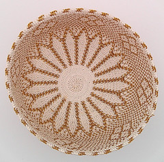 Handwoven Gold and Cream Thread Open Baskets Floral and Geometric Set of 3
