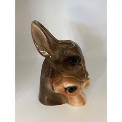 Vintage Style Ceramic Deer and Foe Head Vase Planter Brown Glazed 4Y892 New