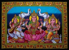 Divine Ganesh Lakshmi Saraswati Wall Hanging Spiritual God Tapestry Poster Print