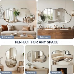 Irregular Wall Mirror, 30″x60″ Asymmetrical Mirror with Metal Frame, Modern Uniq