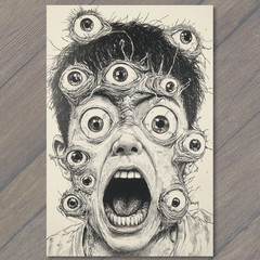 Art Print Screaming Face Covered Eyes Surreal Grotesque Horror Mutation Terror