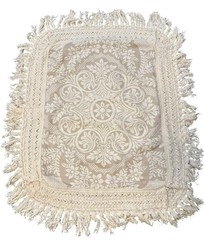 VTG Beige Floral Jacquard Throw Blanket with Fringe | 21.5″ x 35″ Accent Cover