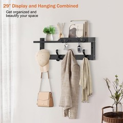Coat Rack Wall Mount with Shelf, Coat Hanger Wall Mount with Key Hooks and Ma…