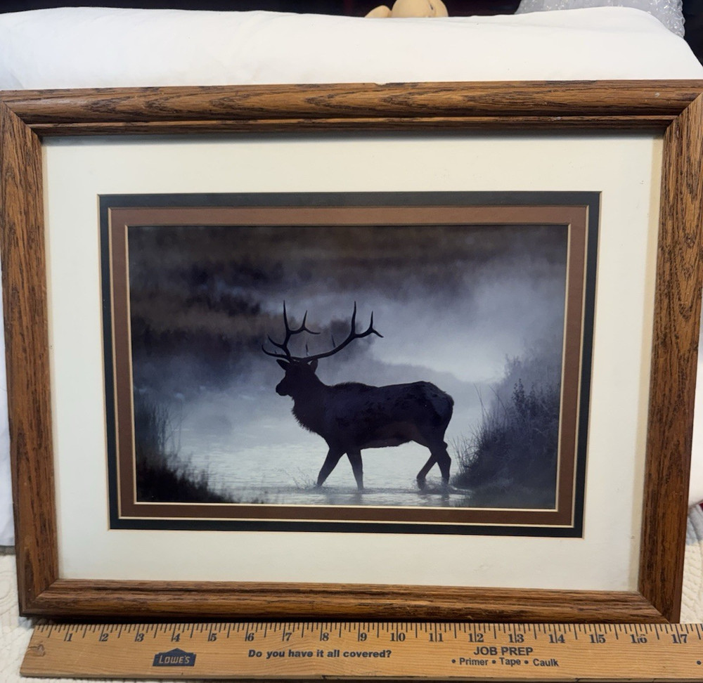Gerry Lamarre Framed Wildlife Print Bull Elk Horizontal Brown Black Gray