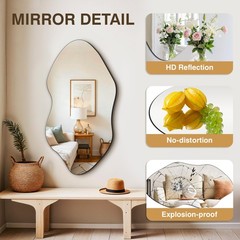 Irregular Asymmetrical Wall Mirror, 36″ x 19″ Modern Decorative Mirror for En…