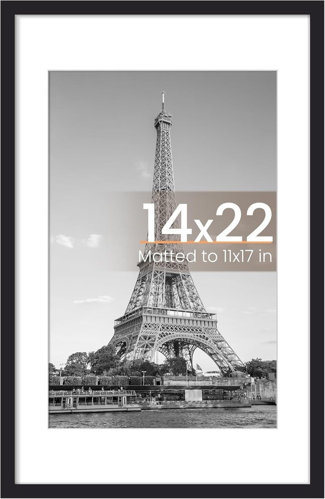 14×22 Picture Frame, Display Pictures 11×17 with Mat or 14 x 22