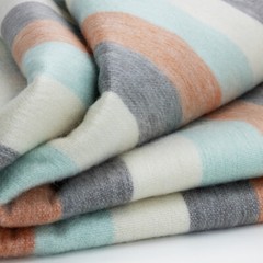 TRANQUIL STRIPED ALPACA WOOL BLEND BLANKET – 97×67 | AQUA, SLATE & CLAY | QUEEN