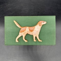 Vintage Folk Art Wall Hanging Plaque Wooden Spaniel Pointer Dog Rustic Green