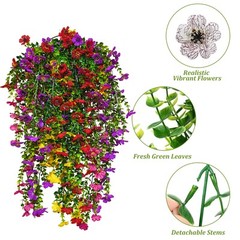 4Pcs Artificial Fake Hanging Basket Plants Silk Flowers Vine Home Outdoor Decor