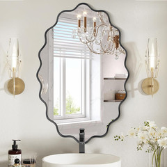 Dorlicecass Oval Wavy Mirror – Irregular Wall Mirror 22″x30″ Black Asymmetrical