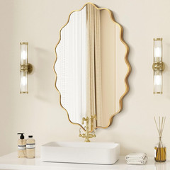Dorlicecass Oval Wavy Mirror – Irregular Wall Mirror 22″x30″ Gold Asymmetrical A