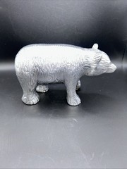 Silver Solid Metal Bear Statue Shelf Sitter Figurine 5”T x 8”L x 3”W