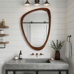 Morden Irregular Mirror With Frame, 24×36 in Solid Wood Frame Decorative Mirror