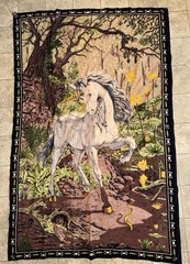 Vtg Unicorn Snake Fantasy A.T.C NY Tapestry Wall Hanging Flannel Turkey 53″X35″