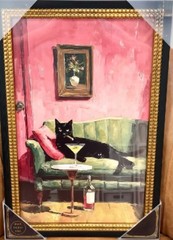 Framed Black and Gold Marmont Hill Cat/Cigar/Martini/Green Couch Wall Art New