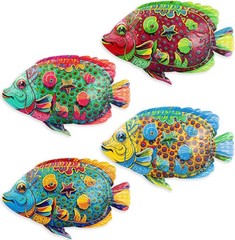 9 Inches Metal Fish Wall Art, Coastal Beach Nautical Hanging Decor 4 Pack