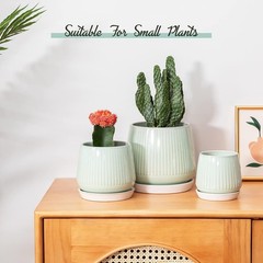 Ceramic Plant Pots with Drainage Holes & Saucers, Small to Large Planters, Green