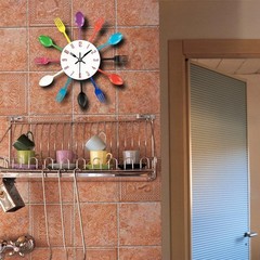 Kitchen Wall Clock Modern Creative Cutlery 12.6in Stainless Steel Decor