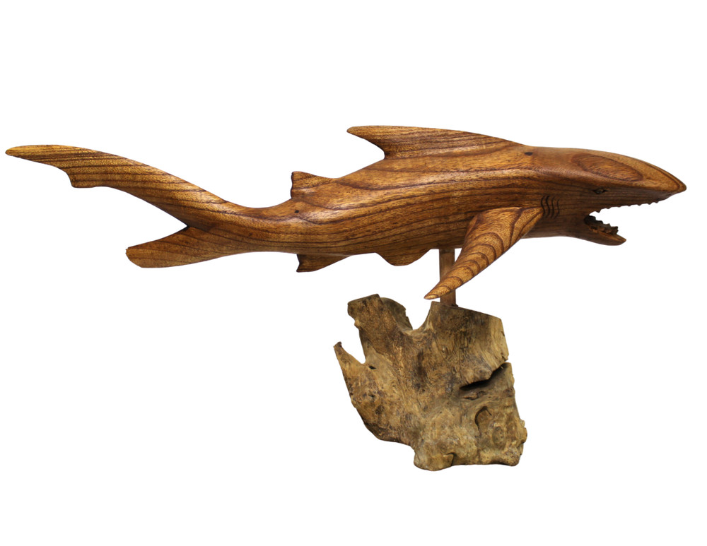 LG Hand Carved Wood Ocean MACO Shark Parasite Wood Coral Nautical Decor CLEARANC