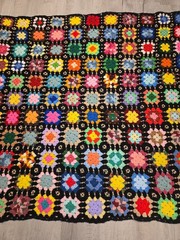 Granny Square Crochet Afghan Blanket Black Multi Color 48 x 54 Cottage Core