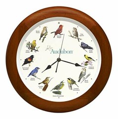 Audubon Society Singing Bird Wall Sound Clock, Cherry Finish Wood Frame 13″