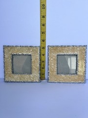 Set of 2 Square Beige & Silver Metal Swirl Photo Frames 3×3 Freestanding