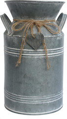 Vintage Galvanized Metal Milk Can, Farmhouse Decorative Flower Vase, Rustic Fren