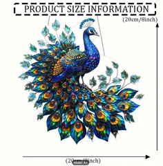 Bohemian Peacock Suncatcher – 8″ Acrylic Colorful Stained Glass Look, Art Deco