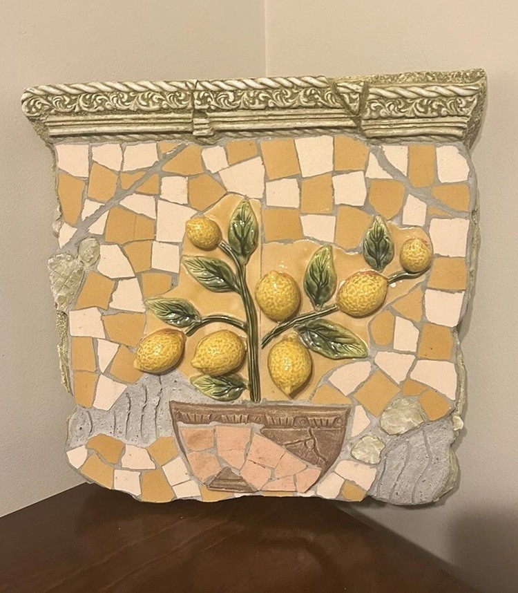 VTG Mosaic Furniture 15” Yellow Lemon Tree Italian Style Hanging Wall Art Plaque