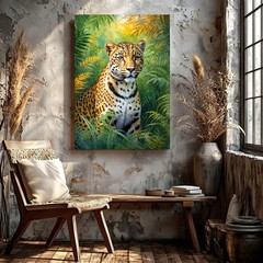 Wall Art Leopard Jungle Canvas Print Tropical Wildlife Animal Painting Decor