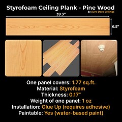 DIY Styrofoam Ceiling planks/Panels Pine – Glue up on popcorn. Pack of 120 pcs