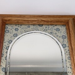 Vintage Wood Framed Mirror Blue Floral Mat Farmhouse Cottagecore Figi Giftware