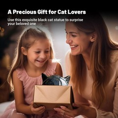 Luxury Black Cat Stone Sculpture Resin Office Desk Ornament Elegant Home Decor