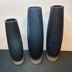 1960s Swedish Midnight Blue Carved Satin Glass Bullet Vases Vintage Set of 3