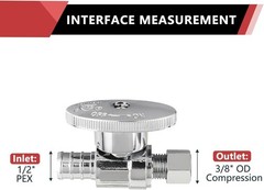 Pack of 10 1/4 Turn Straight Stop Valve 3/8″ OD Compression X 1/2″ Crimp Barb…