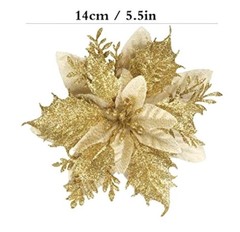 Gold Glitter Poinsettia 5.5″ Artificial Flowers Christmas DIY Crafts