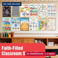 EDUMAETRIX Bible Educational Wall Posters Set, 16 Religious Posters 11×17 inches