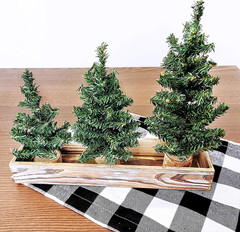 3 Pack Mini Canadian Pine Trees with Wood Bases Artificial Miniature