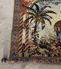 Vtg Bombay Company Elephant Tapestry 39” L x 24” W w/Wooden Rods Ready to Hang