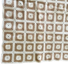Vtg Retro Handmade Crochet Afghan Granny Square Blanket Beige Cream Boho 36″x49″