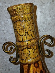 Leopard Print Safari Tall Vase With Mettal Scroll 18-inch Tall 8 Inch Wide