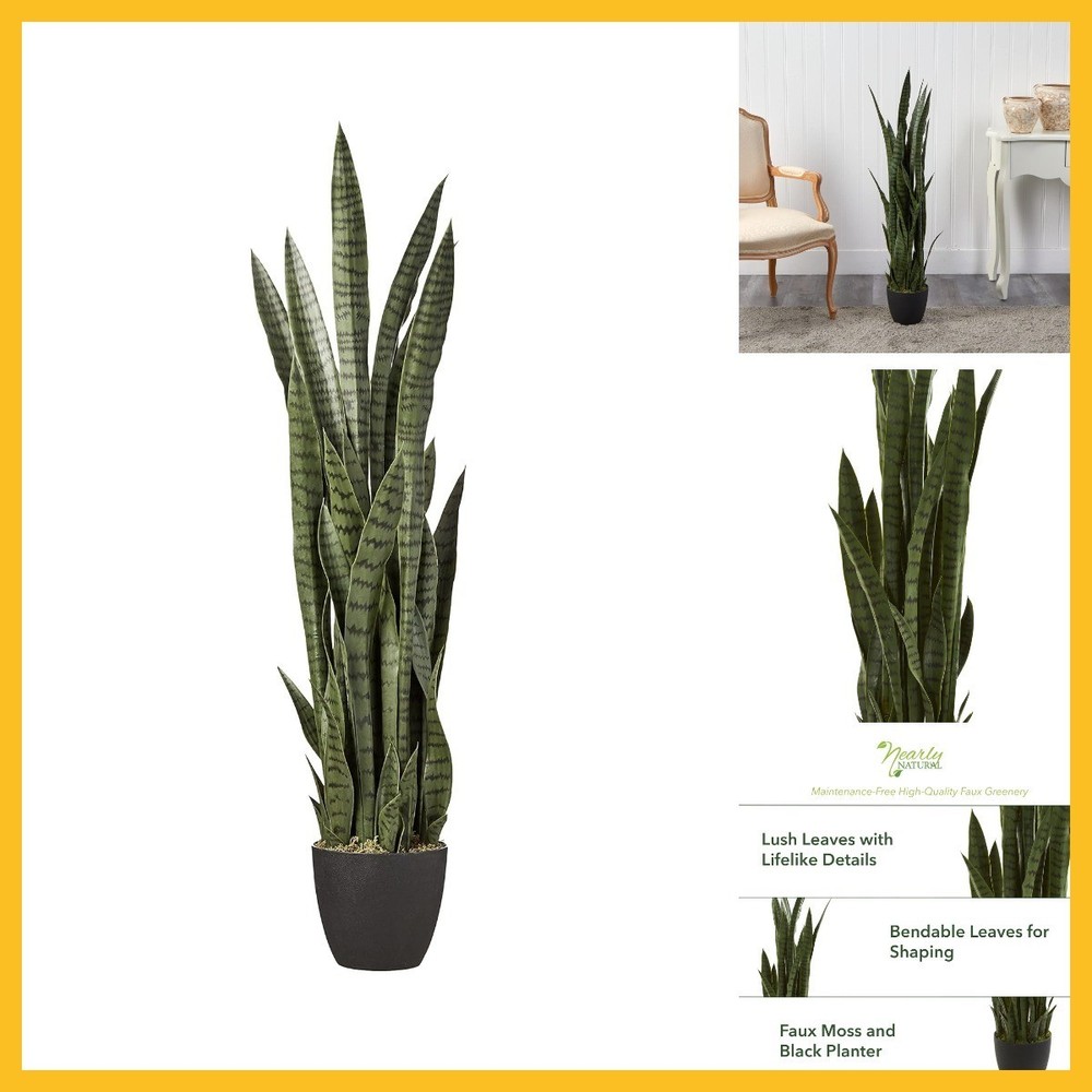 Nearly Natural 48in Artificial Snake Plant Sansevieria Faux Greenery Indoor Home