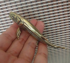 Solid Brass Salmon Fish Figurine Vintage Bronze Color Statue for Home Decor