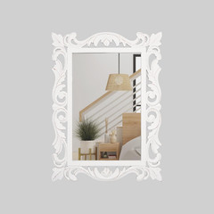 Ornate Antique White Carved Wall Mirror – 18×24 Inch Home Decor Accent