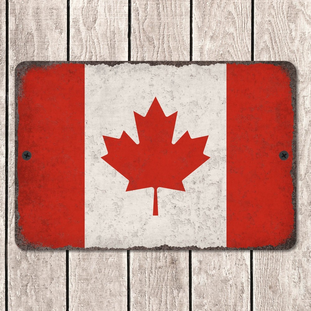 Canadian Flag Distressed Metal Sign Vintage Wall Art Road Sign Canada Decor