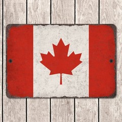 Canadian Flag Distressed Metal Sign Vintage Wall Art Road Sign Canada Decor