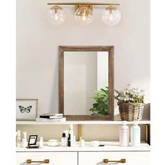 Rustic Wood Mirror Rectangle Decorative Wall Mirrors with Frame for Bedroom